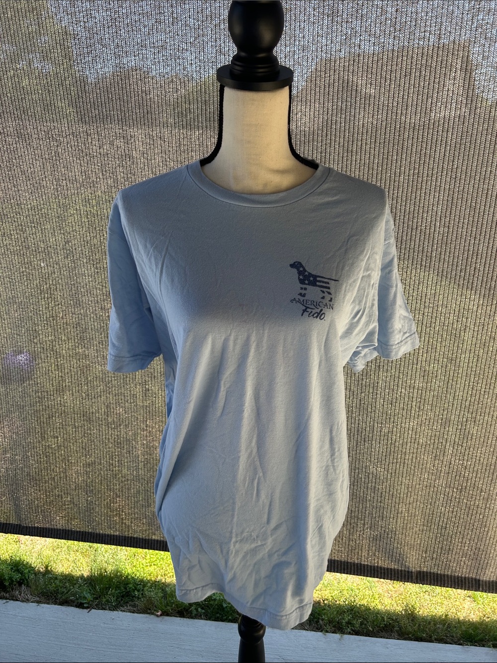 Light Blue Short Sleeve Tee with American Fido Graphic